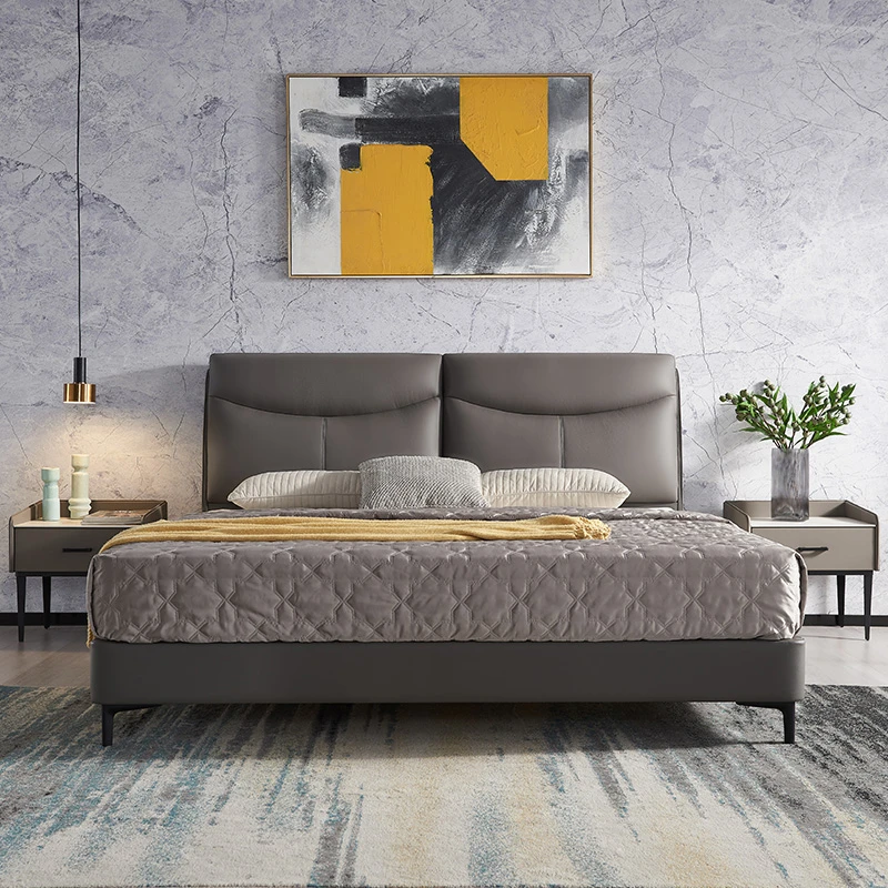 DE RUCCI/慕思皮床072款头层牛皮双人床进口牛皮现代简约皮软包床