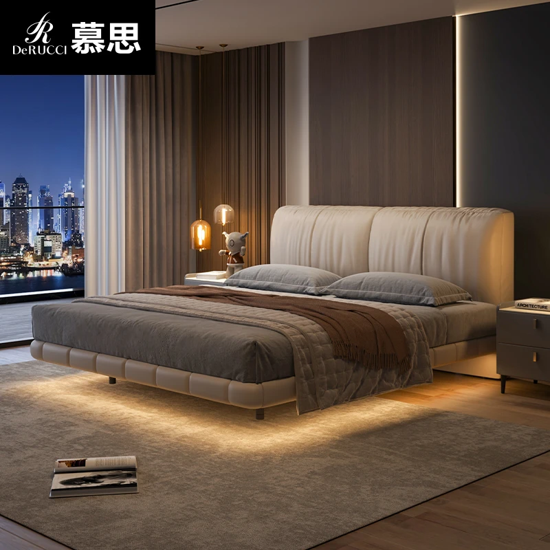 DE RUCCI/慕思真皮悬浮床意式极简主卧轻奢软包大床122-K米白