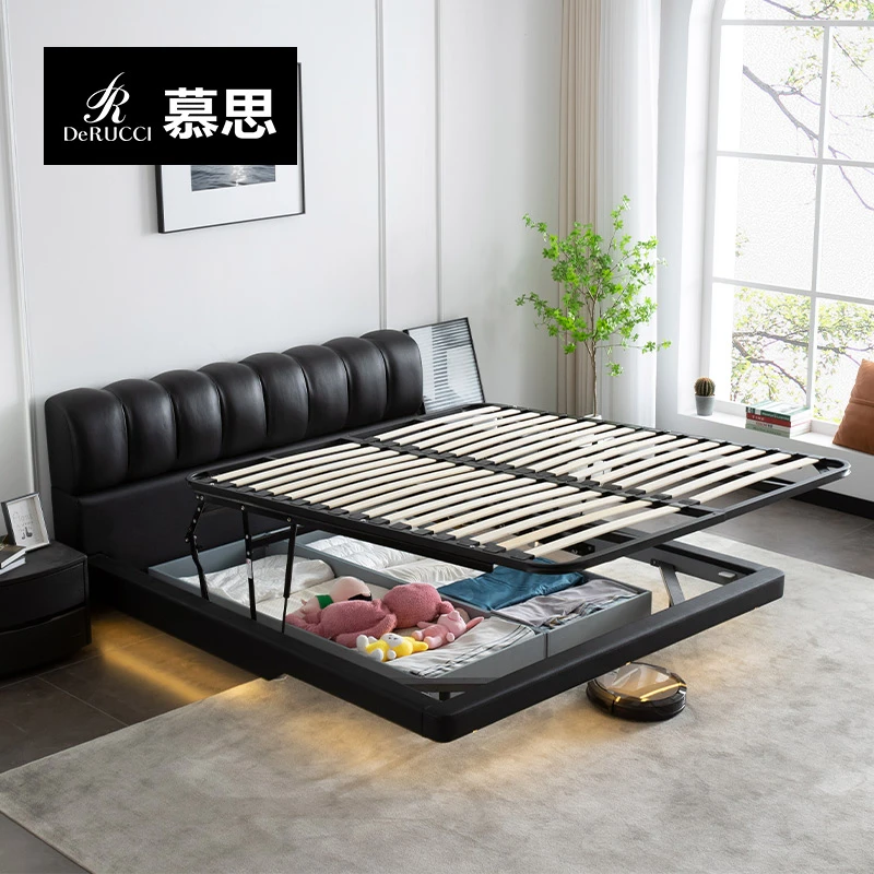 DE RUCCI/慕思悬浮储物真皮床现代简约主卧床简约多功能大床127