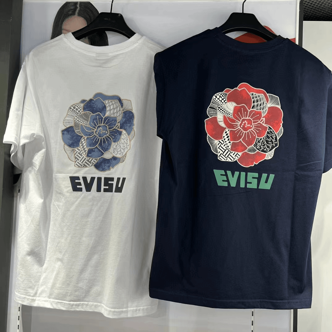 EVISU 福神背后花大logo胶印圆领夏季纯棉休闲宽松运动春夏情侣