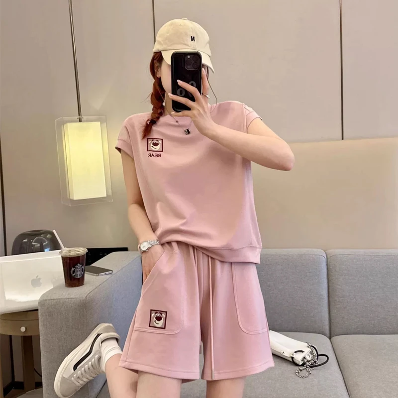爆款休闲运动服时尚套装女士夏季2023新款减龄洋气短袖短裤两件套