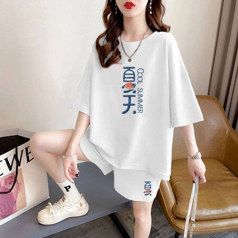 休闲跑步运动短裤套装女夏款时尚洋气2023夏季新款大码短袖两件套