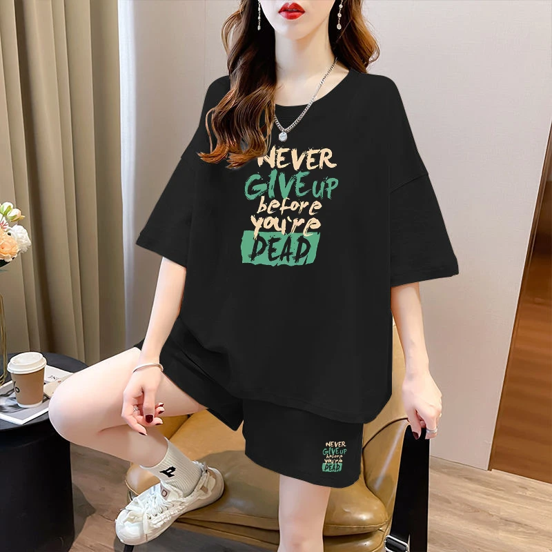 时尚休闲运动套装女夏季洋气学生显瘦宽松短袖短裤跑步两件套韩版