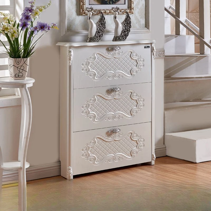 【蒙德家具厂】田园欧式简约现代超薄翻斗白色鞋柜雕花大容量门口