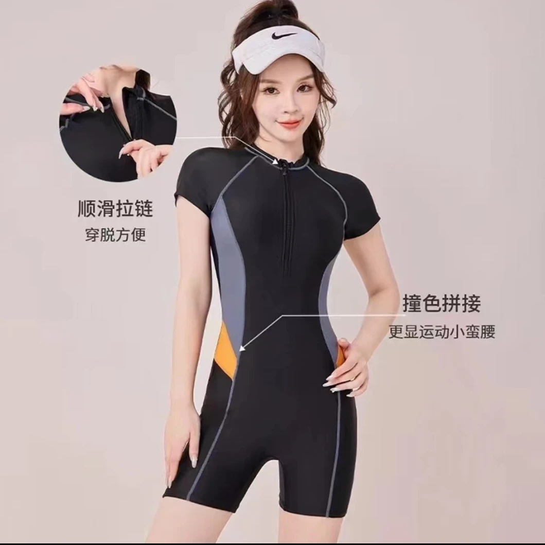 956半袖五分裤连体运动泳衣潜水服女士夏季泳衣连体