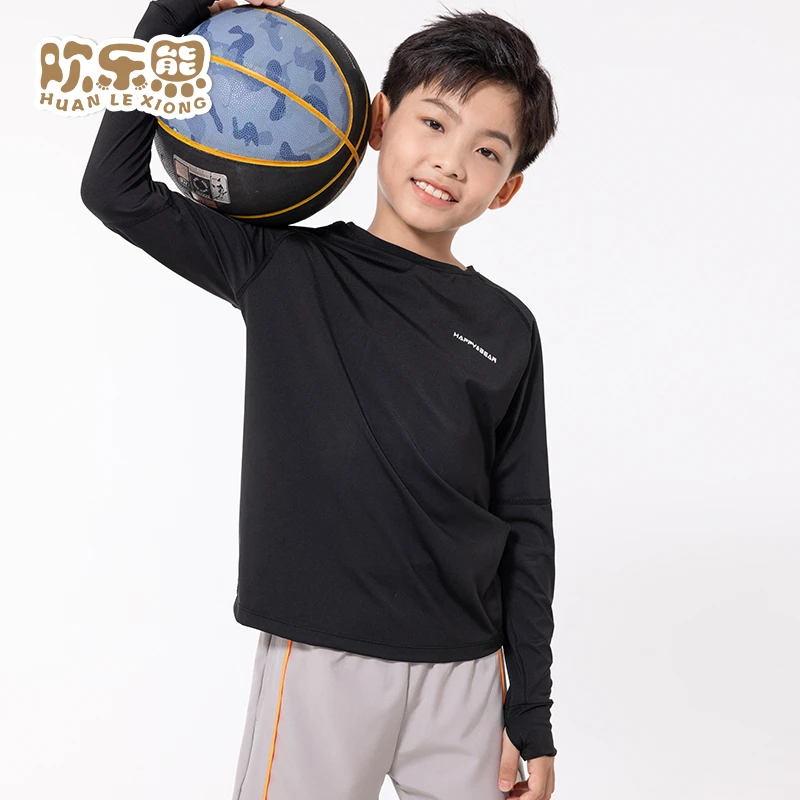 男童t恤长袖2025春夏款儿童运动速干衣中大童跑步t网球篮球训练服