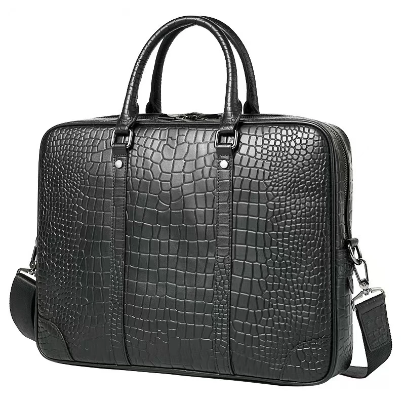 丰威皮具新款高档百搭头层牛皮压鳄鱼纹真皮男包公文包6769-3