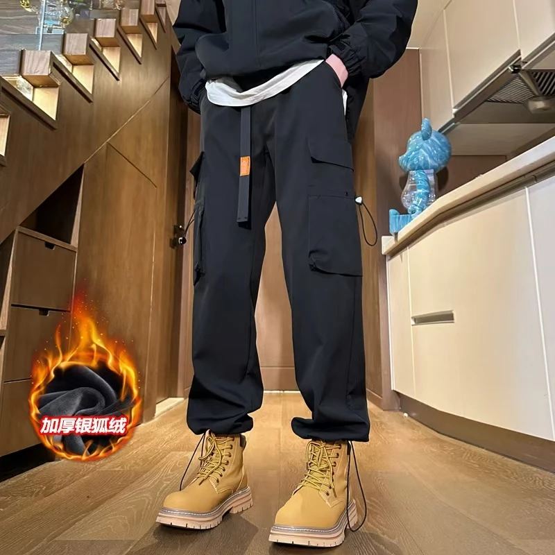 秋冬季休闲裤多口袋工装长裤腰带设计潮流宽松裤脚抽绳男女休闲裤