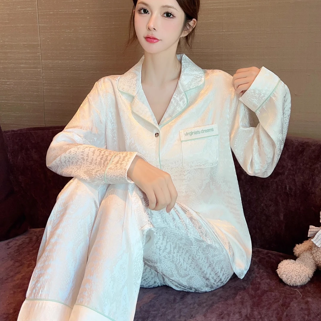 2024年新款冰雪丝睡衣女春秋季缎面情侣睡衣高级感长袖长裤家居服