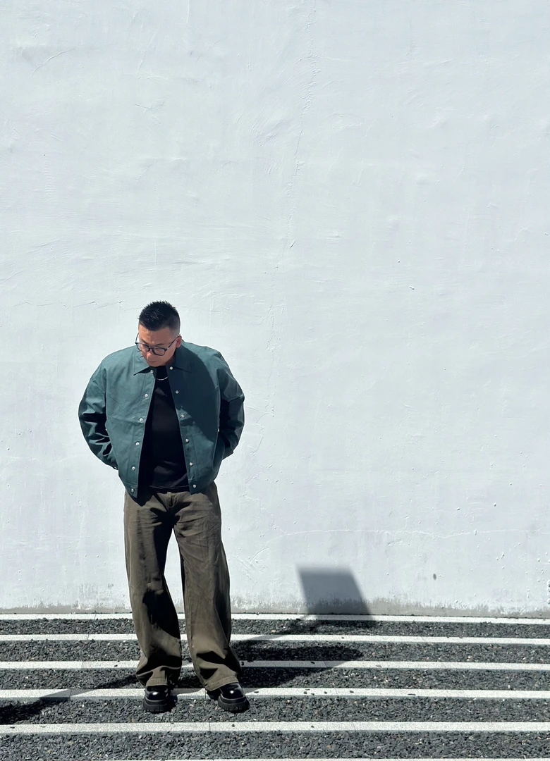 Uncle&Y “海王绿” 硬挺羊巴革 雪花纹pu皮夹克