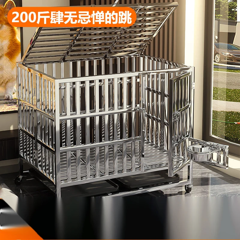 不锈钢折叠狗笼子小中大型犬室内家用带厕所宠物边牧金毛特大狗笼