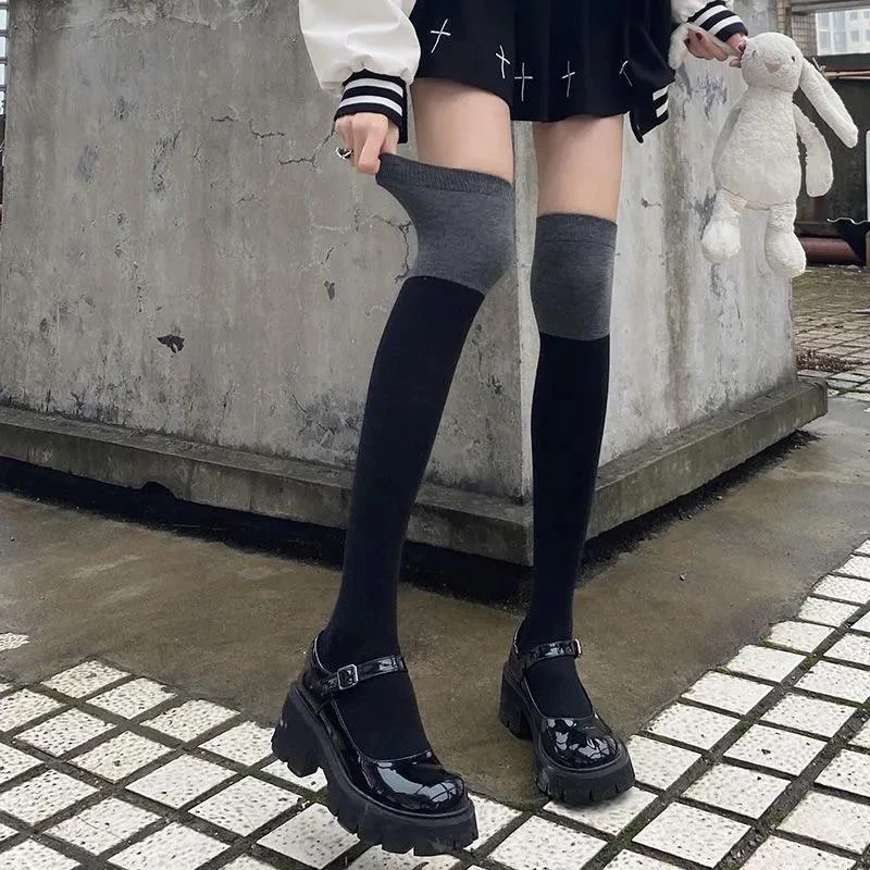 秋冬拼色小腿袜女ins潮流韩版保暖高筒袜日系网红韩版美腿袜爆款