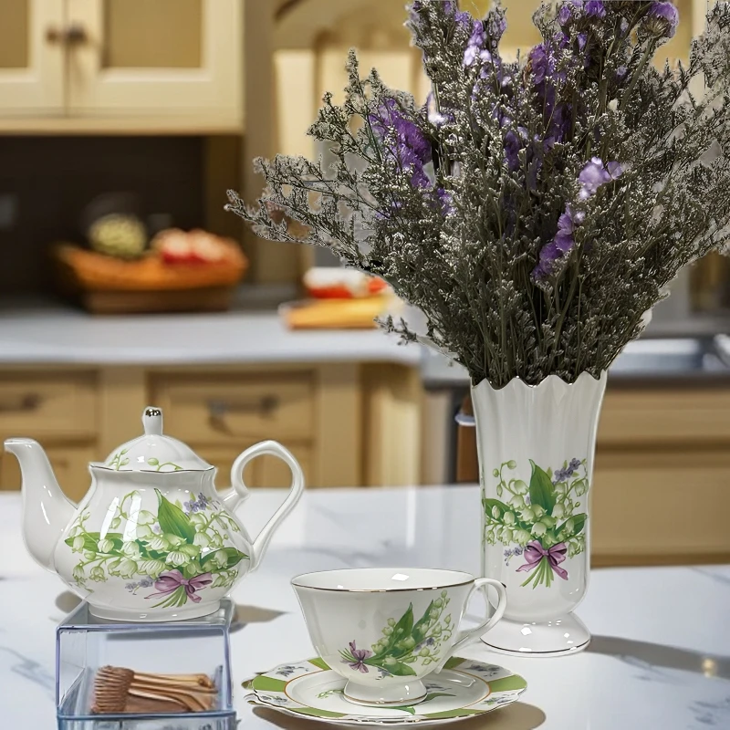 茶具高档花瓶创意轻奢陶瓷高级感咖啡杯夏天家复古茶杯英式杯碟