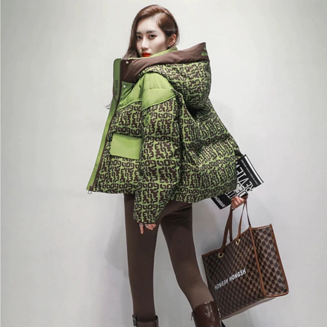 【航睿】羽绒服女短款2024新款印花洋气加厚保暖白鸭绒外套潮25956