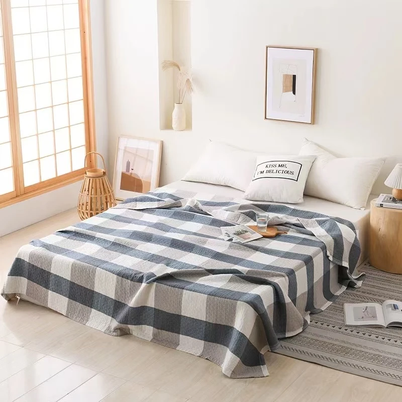 1.5*2.0多层纱布毛巾被盖毯【复古大格】