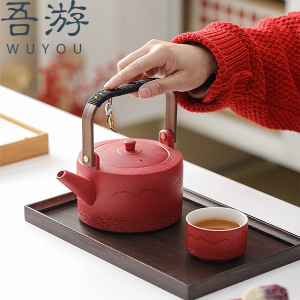 吾游结婚泡茶壶陶瓷单壶家用大号凉水壶婚宴中式婚礼敬茶壶提梁壶