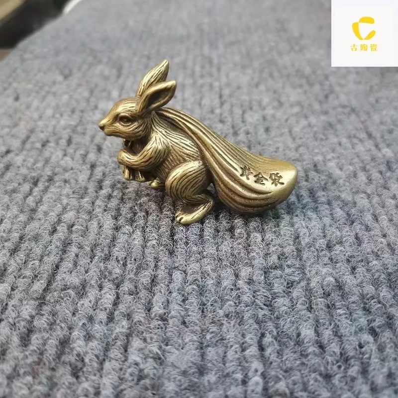纯黄铜灵兔运财摆件手工雕刻精致百搭精美把玩金属工艺品收藏品
