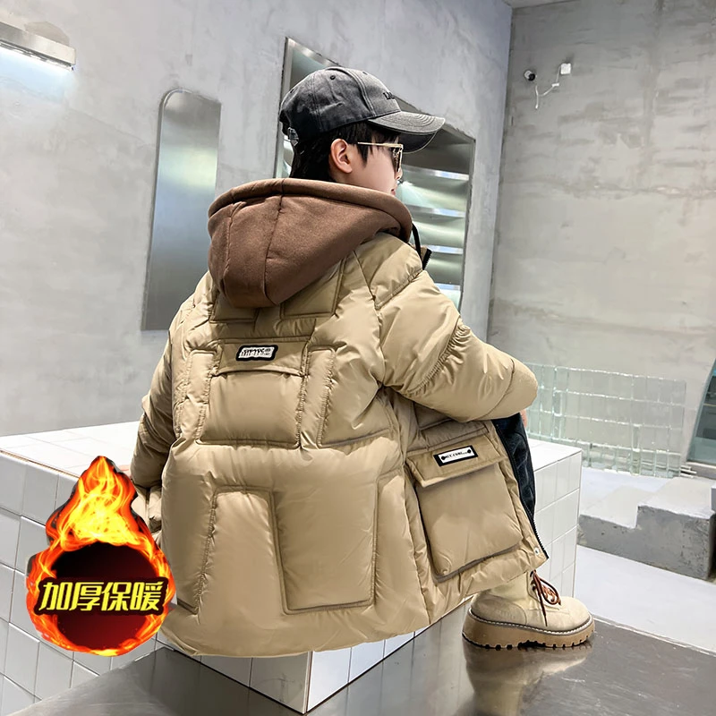 H6321冬款中大童时尚棉衣航线假两件中长款棉服外套男童加厚潮款