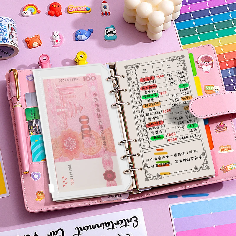 收纳记账本可放钱的存钱本家庭理财现金手账本子学生软皮存钱袋册