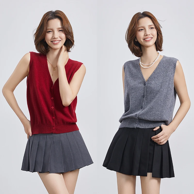 VogoPetite英伦100%山羊绒马甲长款秋冬新款山本风复古BP141E1410