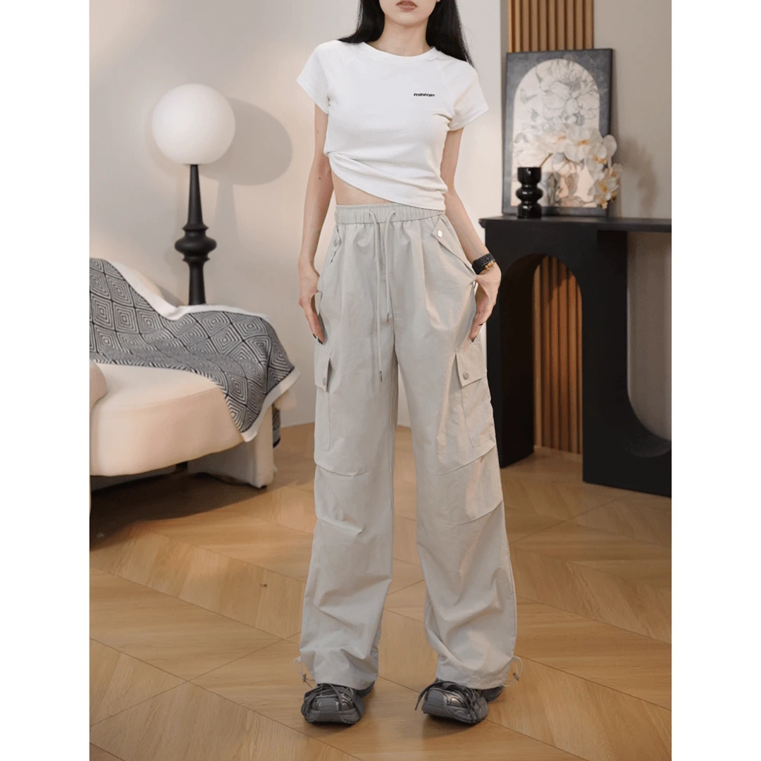 （2416）11夏季宽松工装裤女直筒阔腿伞兵裤束脚薄款休闲裤速干裤