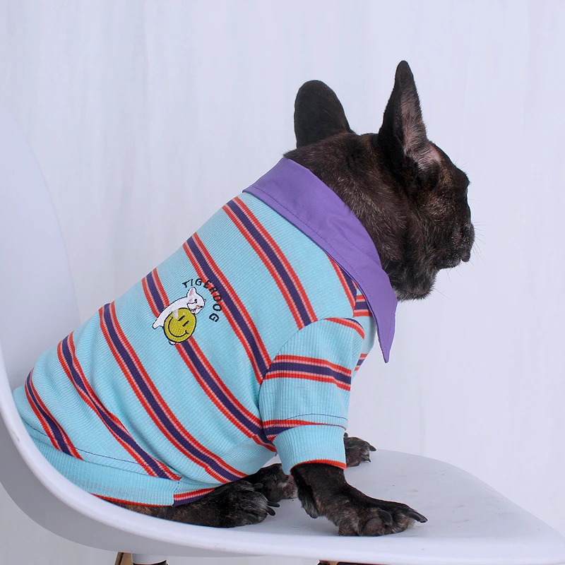 Tigerdog2023新款春秋冬法斗巴哥狗复古条纹POLO衫中小型犬衣服