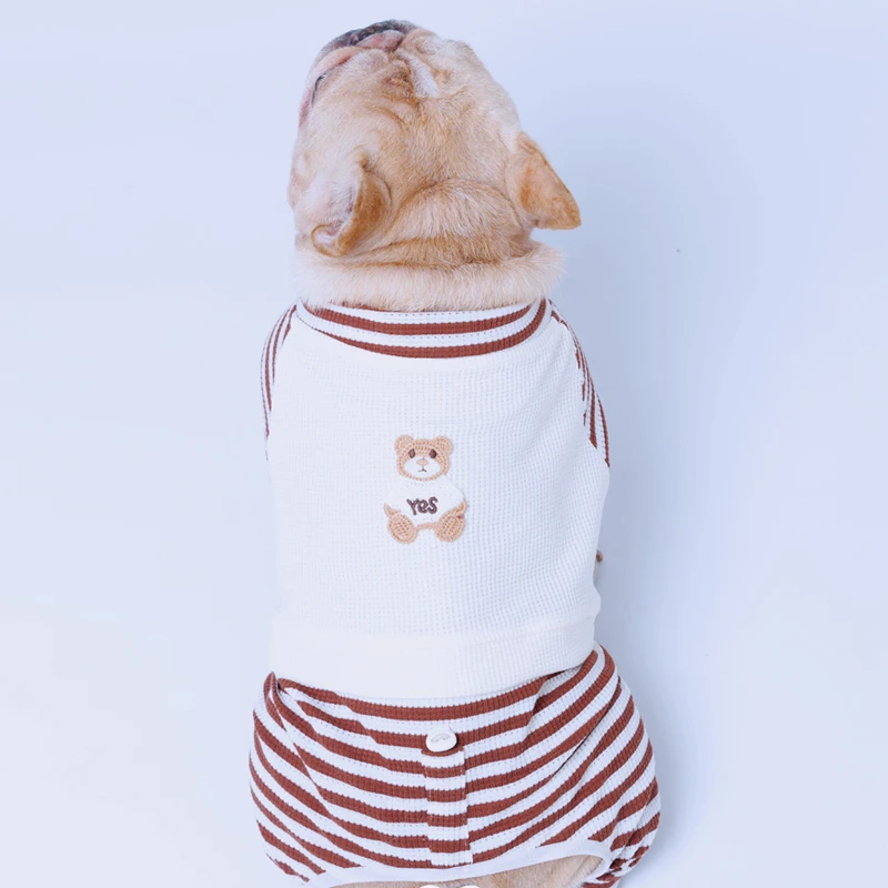 Tigerdog法斗四脚卡通棉睡衣胖狗卡通英斗巴哥拼接条纹宠物秋冬装