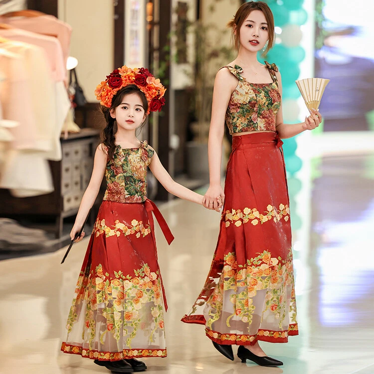 亲子款马面裙女童夏季吊带中大童薄款裙子国朝风洋气新款汉服