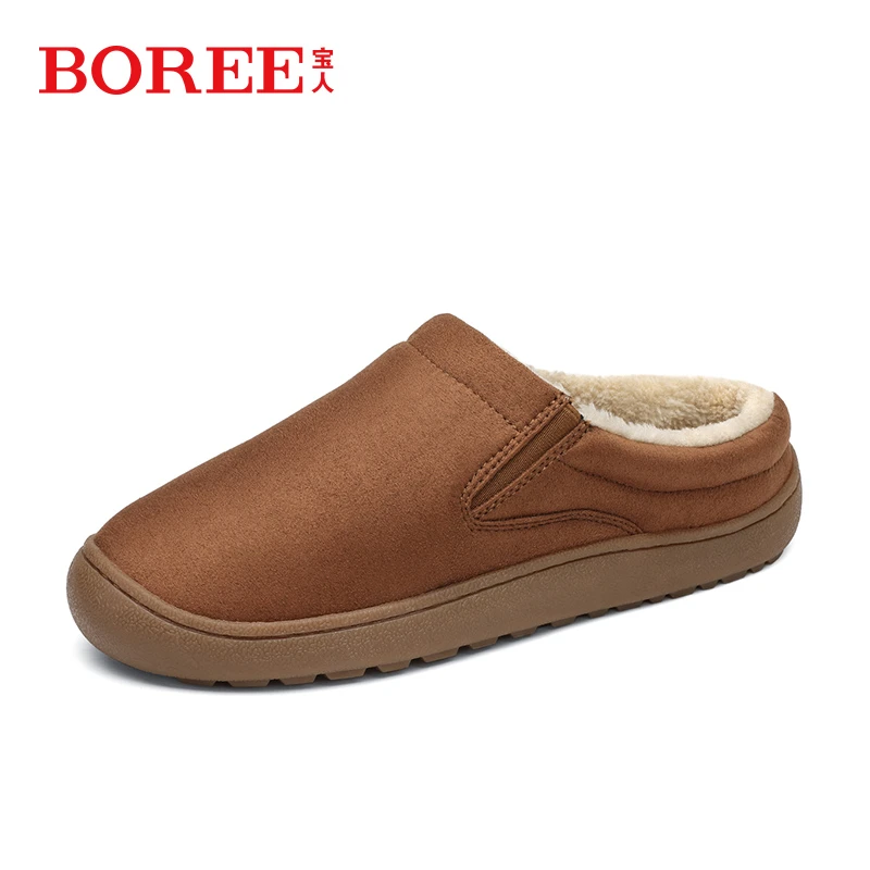 【BOREE】冬季雪地靴男懒人保暖棉鞋低帮浅口一脚蹬加绒加厚面包鞋