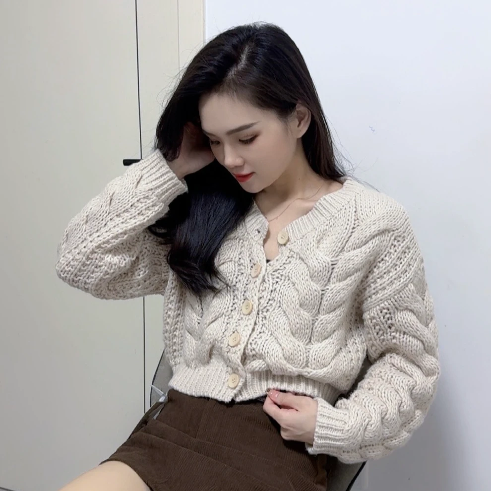 上衣毛衣宽松女长袖法式单排扣复古毛针织衫秋季秋冬开衫