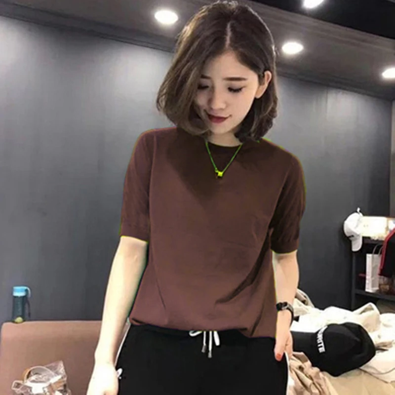 大码女装毛衣打底衫中袖新款胖mm针织衫薄款T恤女秋冬半高领上衣