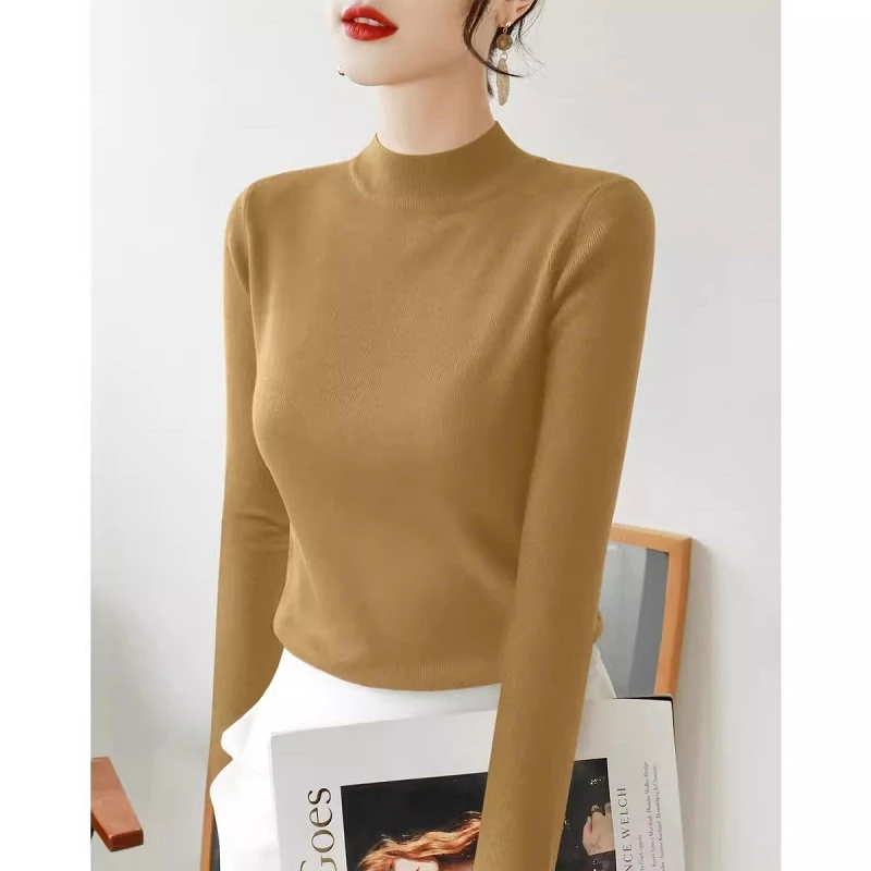 半高领毛衣女内搭新款修身柔软时尚针织衫中领长袖洋气大码打底衫