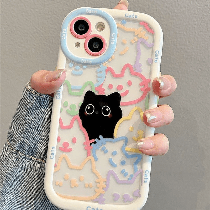 彩色猫咪适用iphone15promax苹果手机壳14新款13防摔创意个性简约