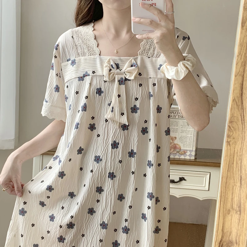 04-夏季女士大码短袖甜美风睡裙中长款宽松韩版连衣裙