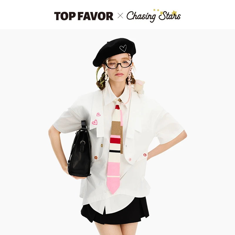 TOP FAVOR【梦游塞纳】【左航同款】 2025夏季新款美式学院风领带衬衫