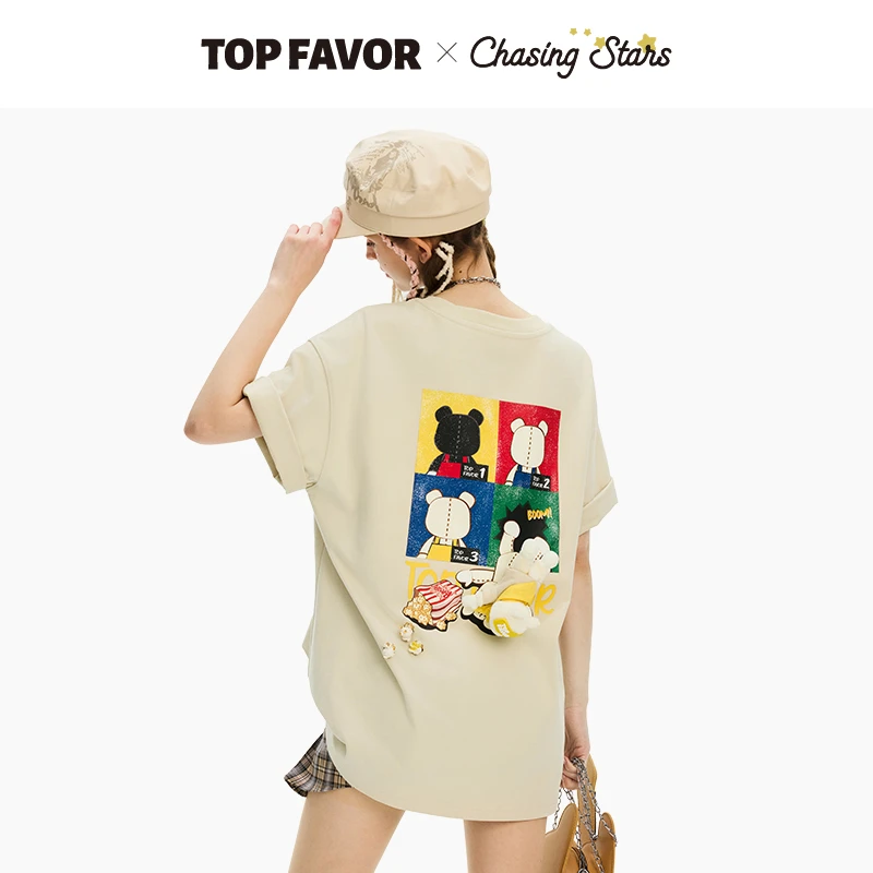 TOP FAVOR【梦游乐园】夏季潮流印花圆领时尚半袖情侣百搭春夏款