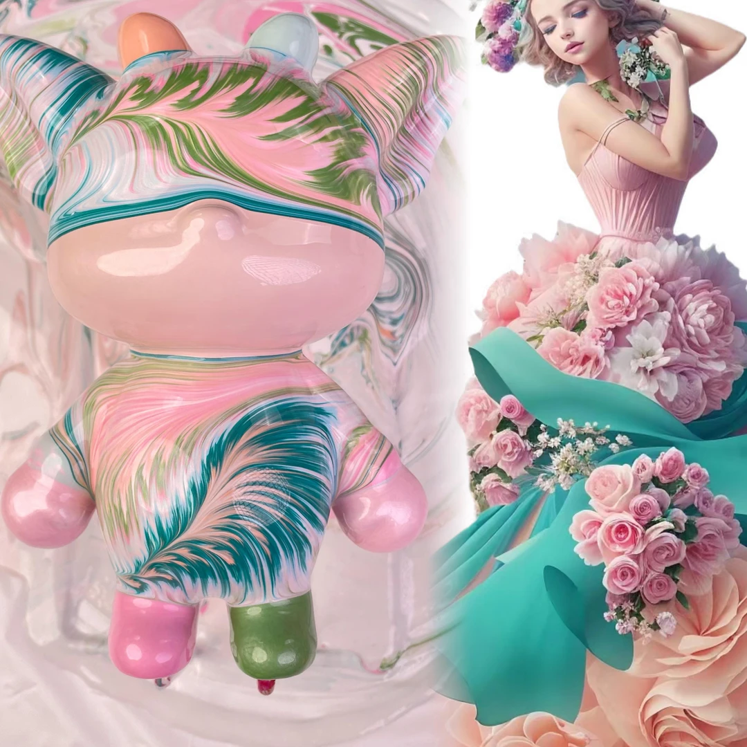 32cm树脂流体熊手工DIY家居创意潮玩摆件