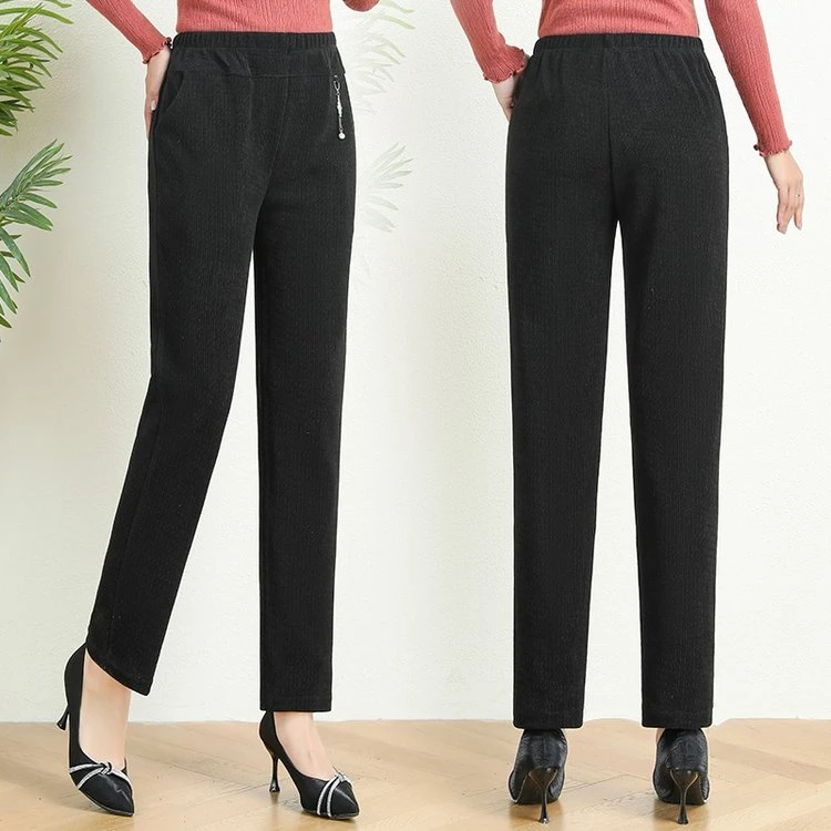 妈妈装休闲裤秋冬新款加绒保暖长裤中老年女装哈伦裤高腰直筒裤1