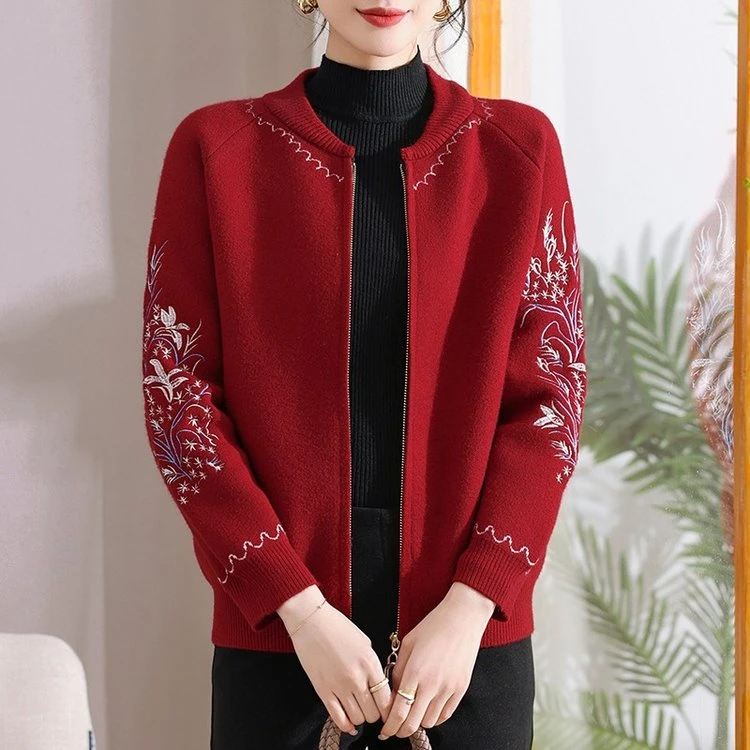 妈妈装新款针织弹力休闲外套中老年女装时尚百搭洋气短外套52