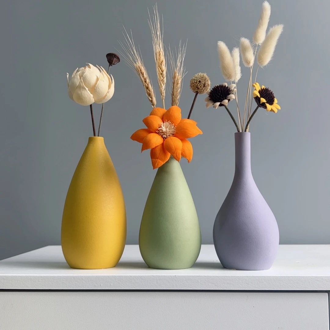 摆件陶瓷小花瓶摆件含花总高约20-30cm