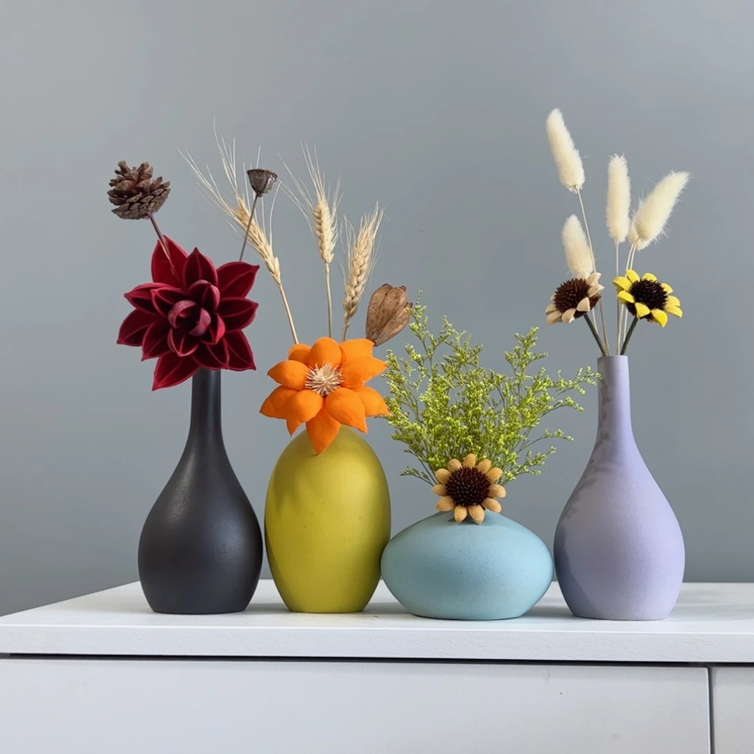 摆件陶瓷小花瓶摆件含花总高约20-30cm