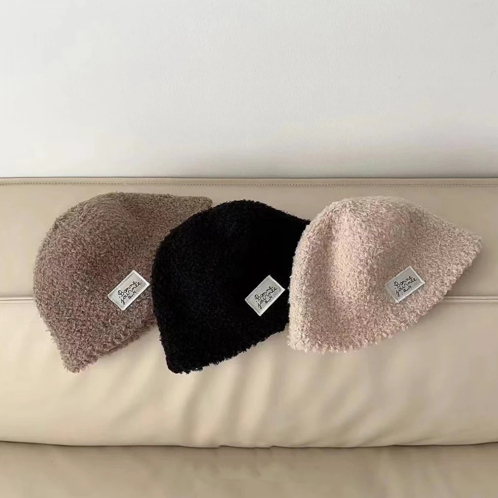 韩版简约儿童帽子羊羔绒秋冬防风绒帽男孩女孩日系盆帽百搭保暖帽