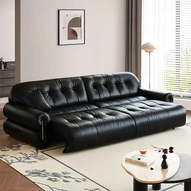 经典黑糖法式云朵轻奢电动沙发功能可调节客厅靠墙黑色中古风沙发