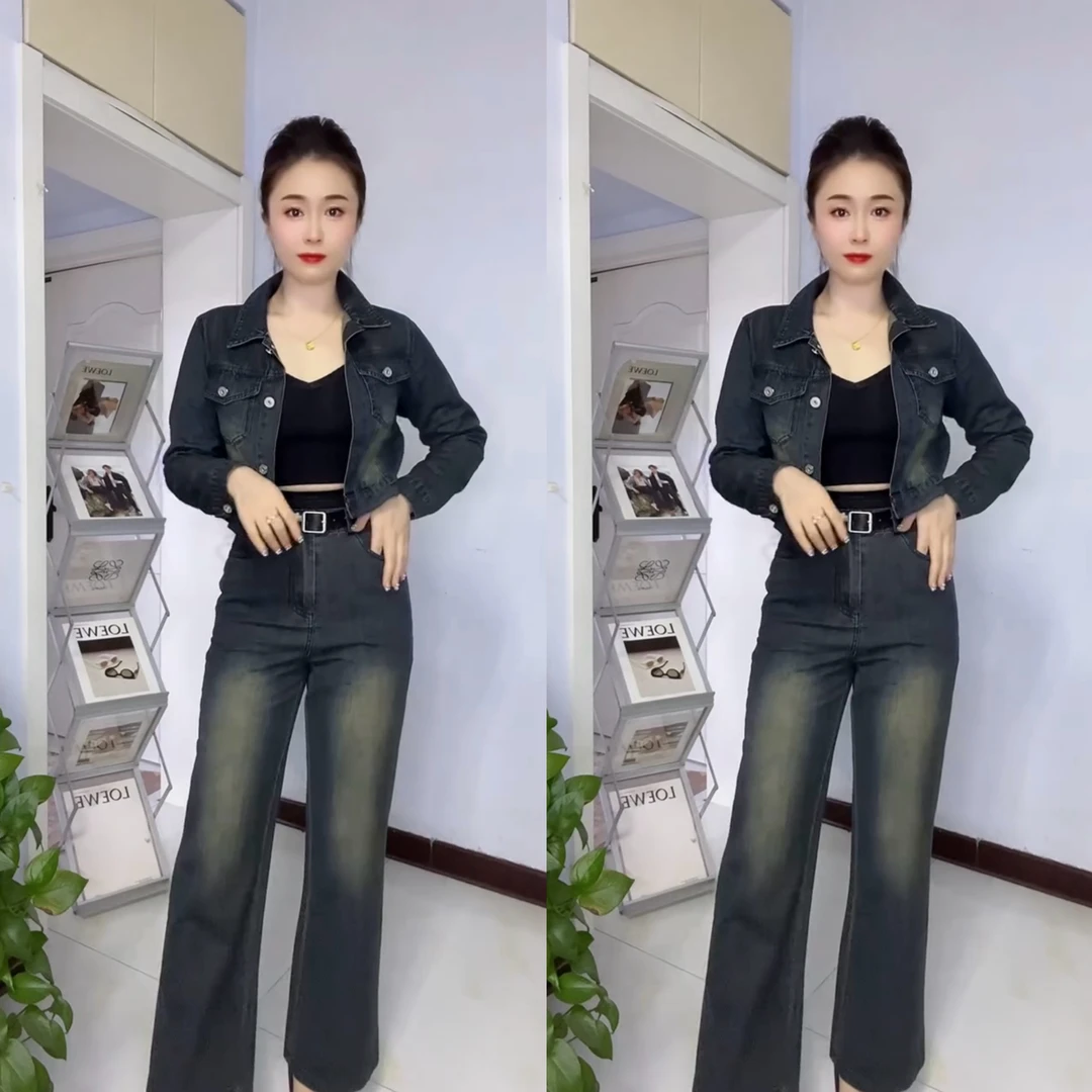 2025新款牛仔套装女遮肉显瘦洋气大码宽松时尚韩版网红高档两件套