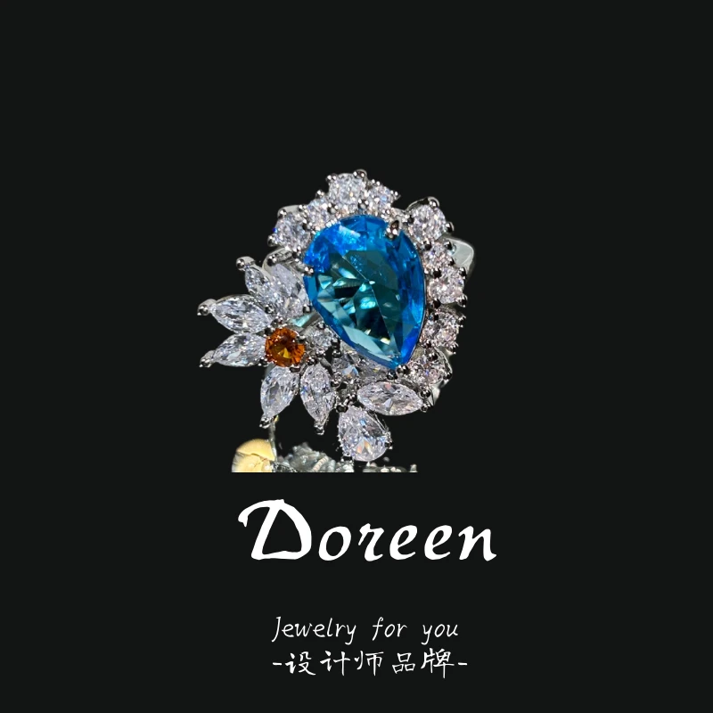 铜合金合成锆石戒指 烟花恋人海蓝戒指CS322