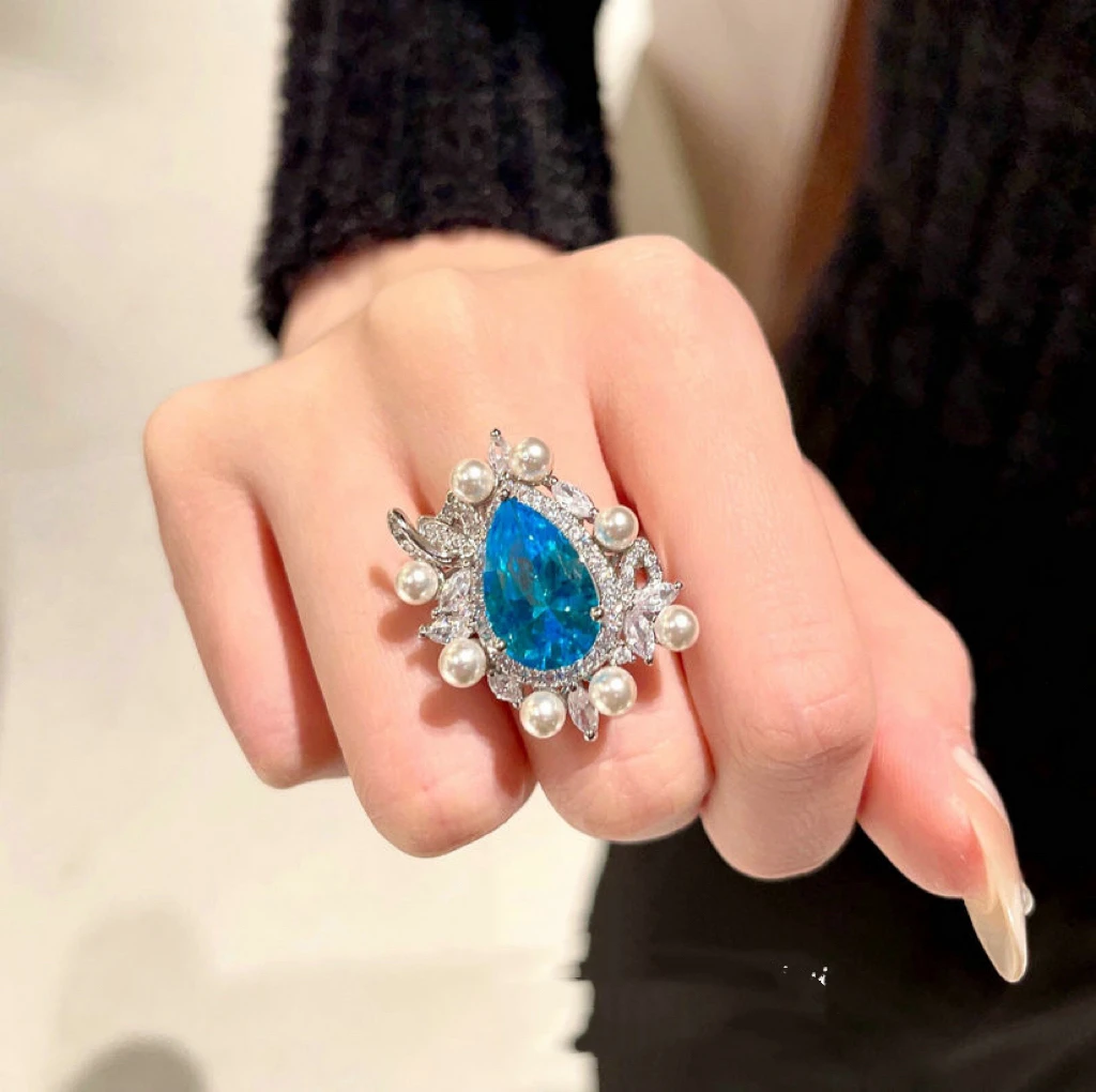 铜合金戒指 海蓝重工珠珠戒指HM8225