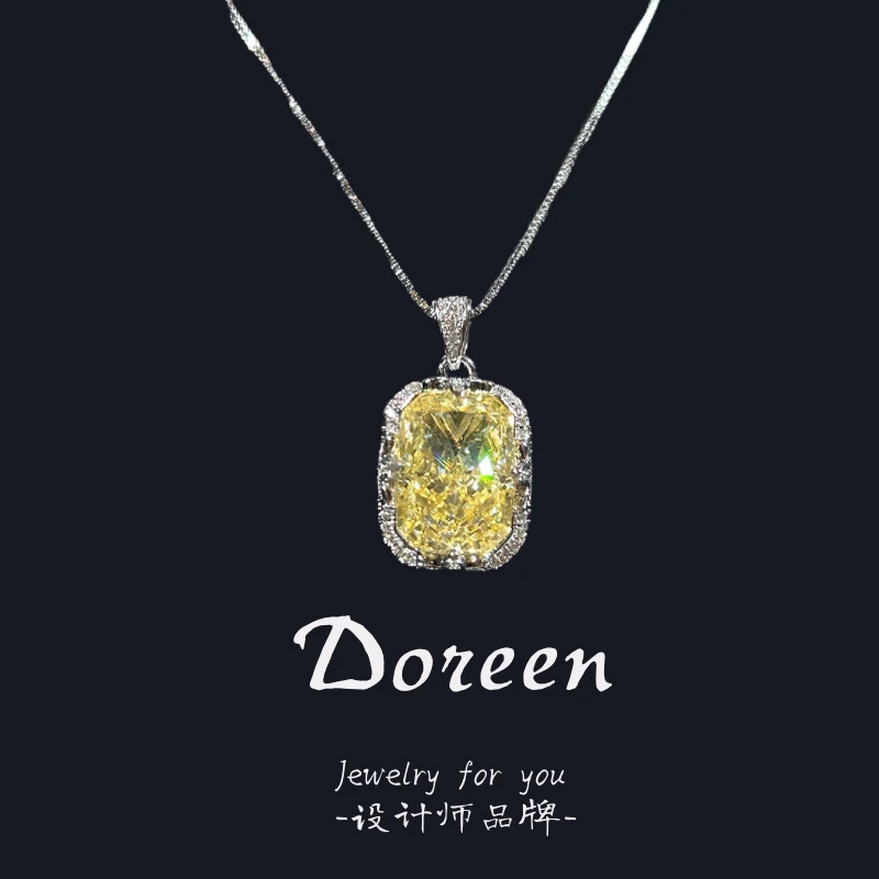 铜合金项链 重工冰花切黄色方形项链XS1004