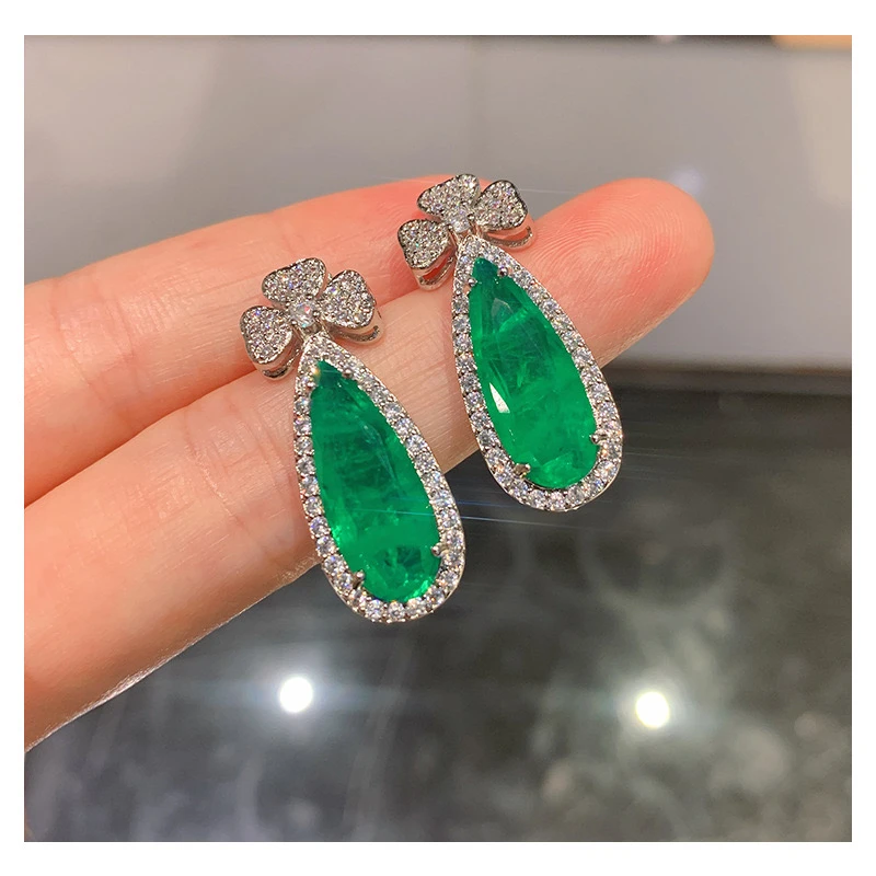 铜合金耳饰 水滴梨形绿色耳环HM8219