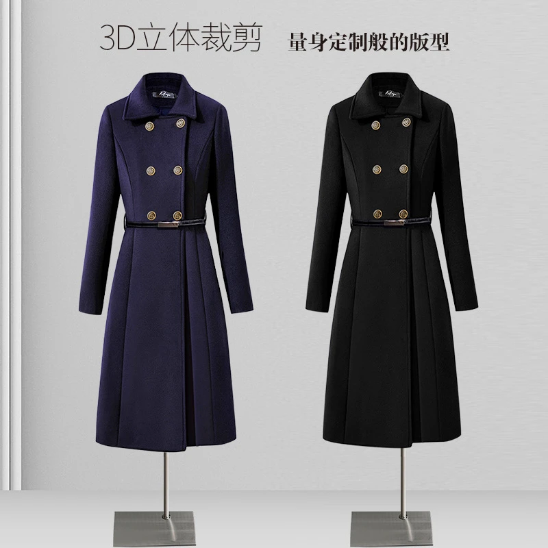 加棉职业毛呢大衣女冬中长款POLO领物业客服酒店前台呢子工作服厚