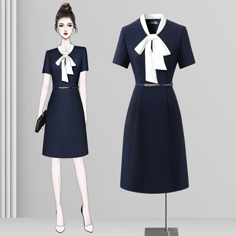 职业连衣裙女时尚气质物业客服前台工装幼儿园园服夏季老师工作服